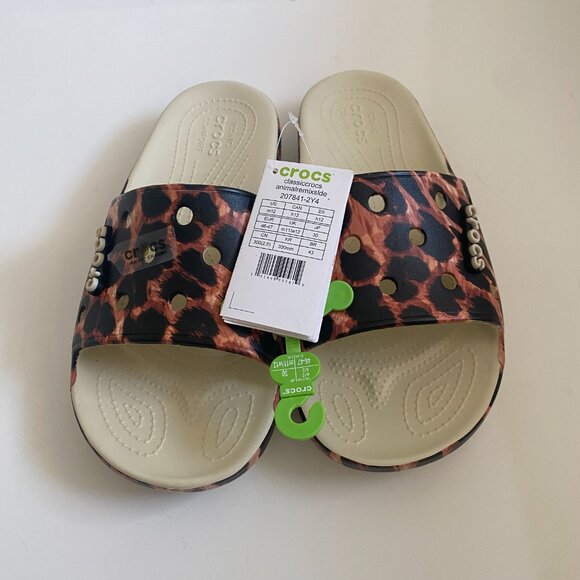 NWT Crocs Classic Animal Remix Slide Sandals Size 12 207841-2Y4 Summer Leopard main image 5